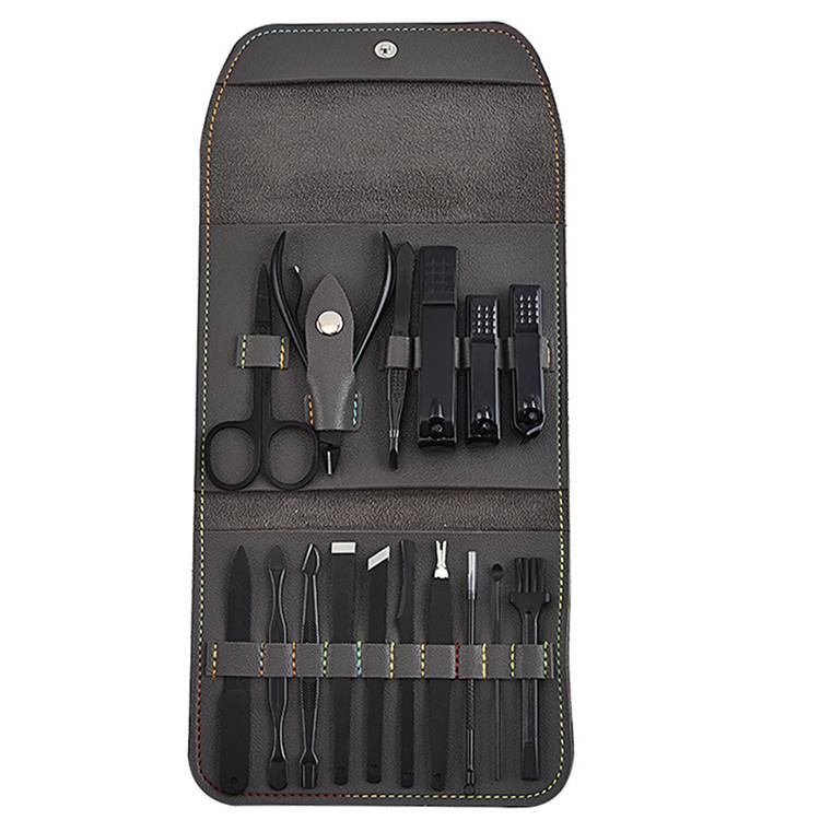 Factory Supply Eyebrow Scissor Ear Spoon Nail Clipper Kit With Leather Kits Manicure Travel Tools Kit